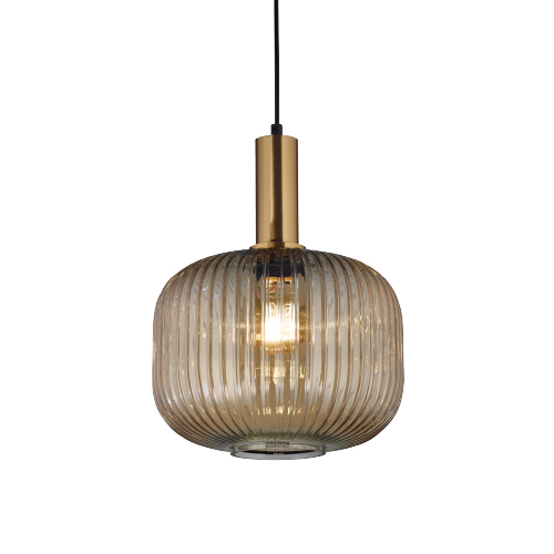 Colgante casiu 1 luz E27 vidrio diámetro 20 cm, alto 33cm ambar